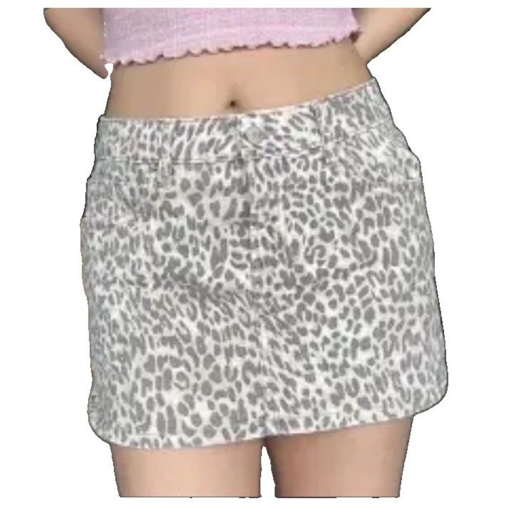 Hollister Leopard Print Denim Mini Skirt Women Size 10 W30 Sexy Low Rise